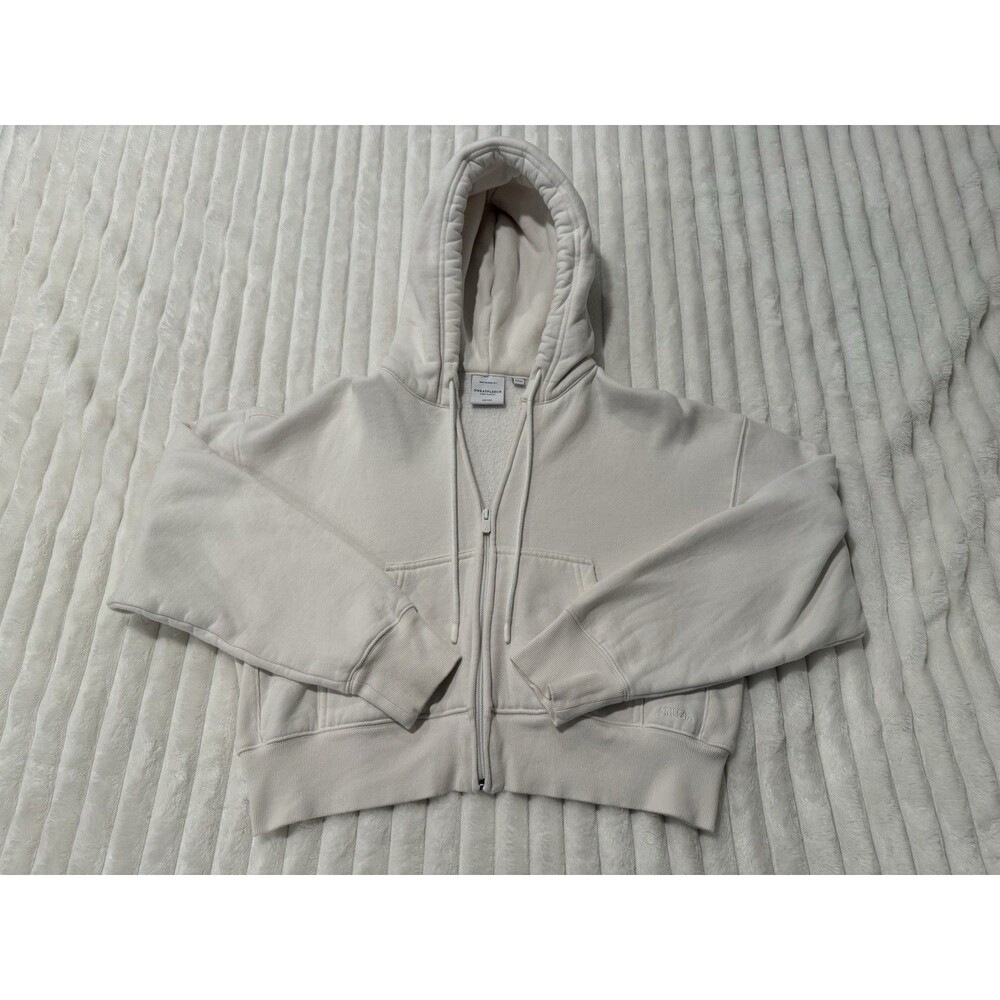 Aritzia Cream White Hooded Zip Up Women’s Size Small Boyfriend Fit Cozy Fleece